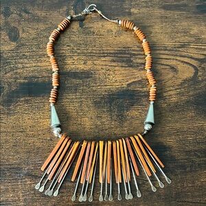 Faux Wood and Silver Necklace